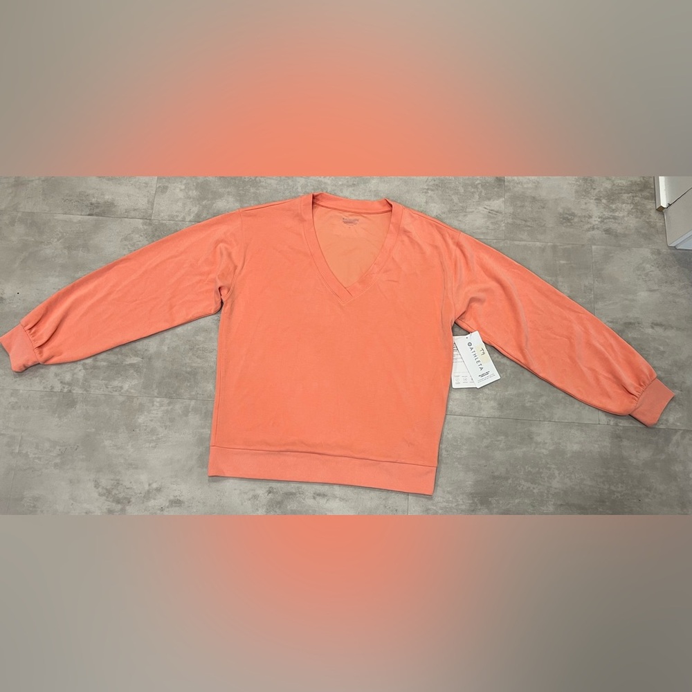 Athleta Willow V-Neck Sweatshirt in Coral / Peach